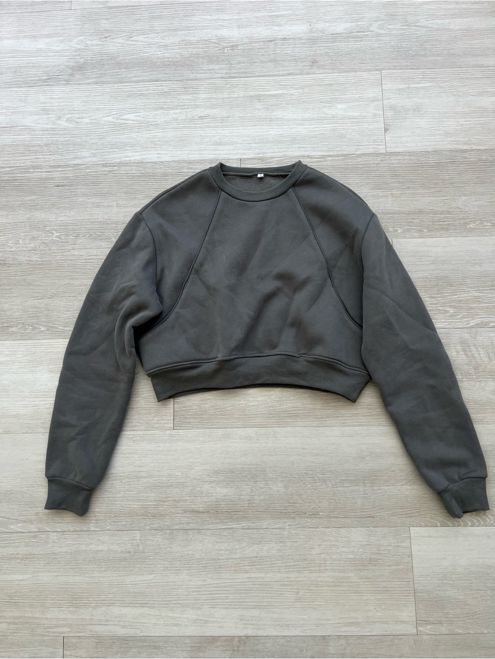 Dark Gray Cropped Fleece Sweatshirt Size S Soft Minimal Crewneck